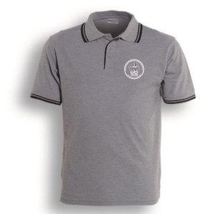 Mens 60th Double Striped Polo:Grey Marle/Black